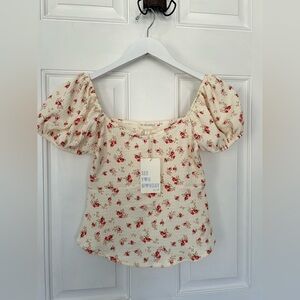 See You Monday Cream Floral Puff Sleeve Crop Top